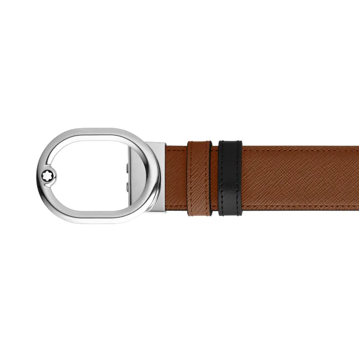 Montblanc Ovale Shiny Palladium Coated Reversible Fauve/ Black Mst 35Mm Belt