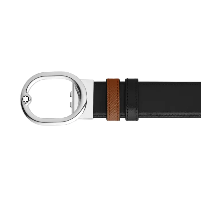 Montblanc Ovale Shiny Palladium Coated Reversible Fauve/ Black Mst 35Mm Belt