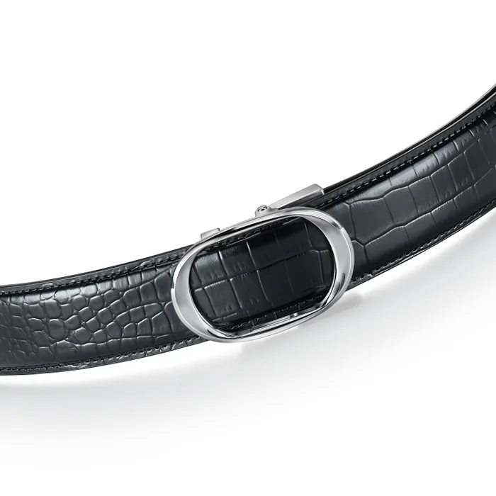 Lapis Bard Belt Nova Shiny Chrome Autolock Buckle With Mandeville Black Leather Strap