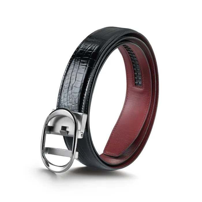 Lapis Bard Belt Nova Shiny Chrome Autolock Buckle With Mandeville Black Leather Strap