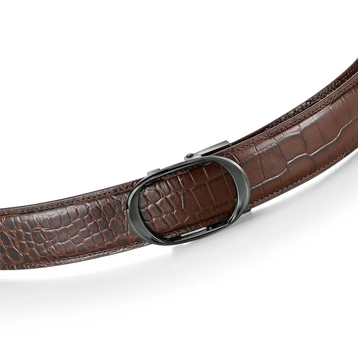 Lapis Bard Belt Nova Shiny Gunmetal Autolock Buckle With Mandeville Brown Leather Strap