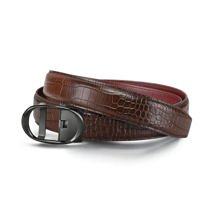 Lapis Bard Belt Nova Shiny Gunmetal Autolock Buckle With Mandeville Brown Leather Strap