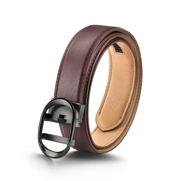 Lapis Bard Belt Nova Shiny Gunmetal Autolock Buckle With Cacao Dark Brown Leather Strap