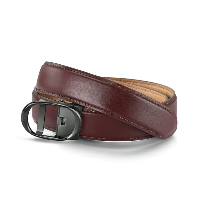 Lapis Bard Belt Nova Shiny Gunmetal Autolock Buckle With Cacao Dark Brown Leather Strap