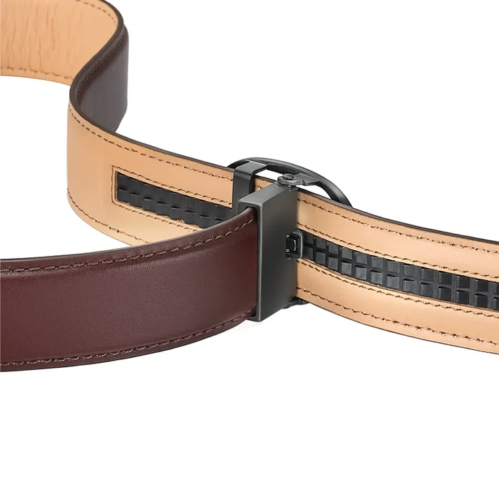 Lapis Bard Belt Nova Shiny Gunmetal Autolock Buckle With Cacao Dark Brown Leather Strap