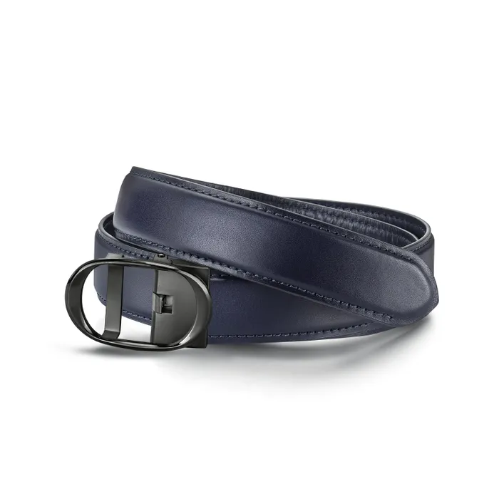 Lapis Bard Belt Nova Shiny Gunmetal Autolock Buckle With Midnight Navy Leather Strap