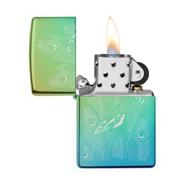 Zippo Lighter Peacock Design Classic High Polish Teal