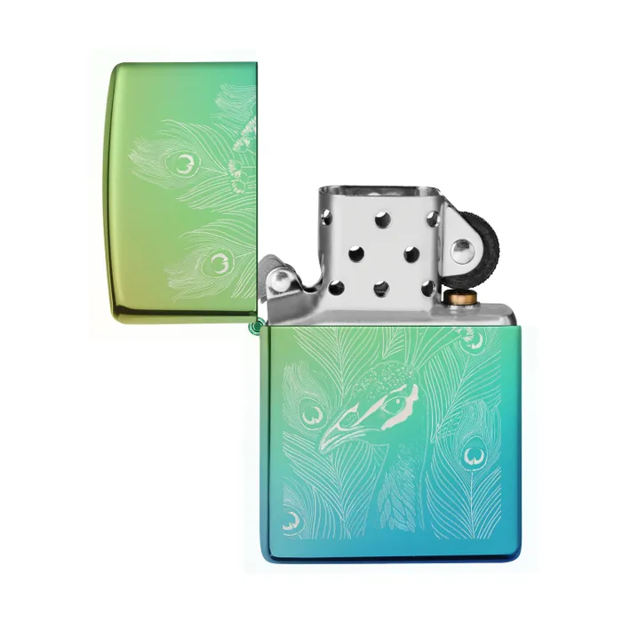 Zippo Lighter Peacock Design Classic High Polish Teal