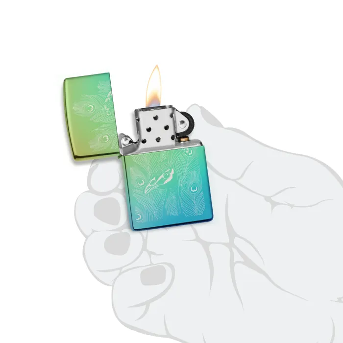 Zippo Lighter Peacock Design Classic High Polish Teal