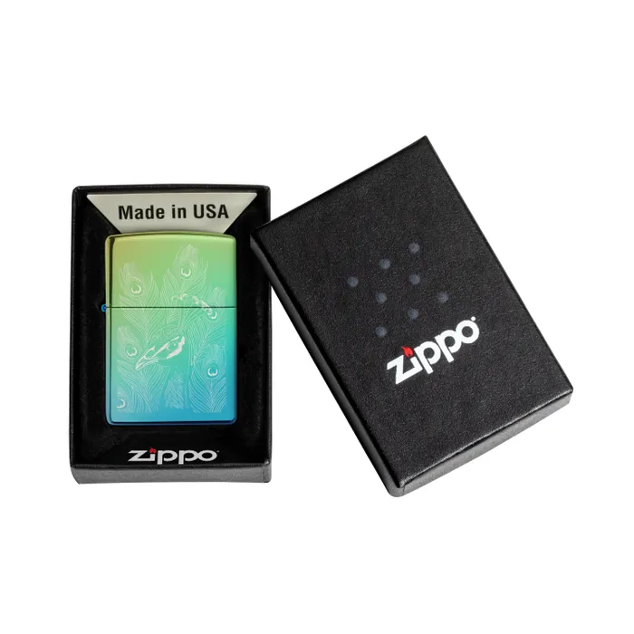 Zippo Lighter Peacock Design Classic High Polish Teal