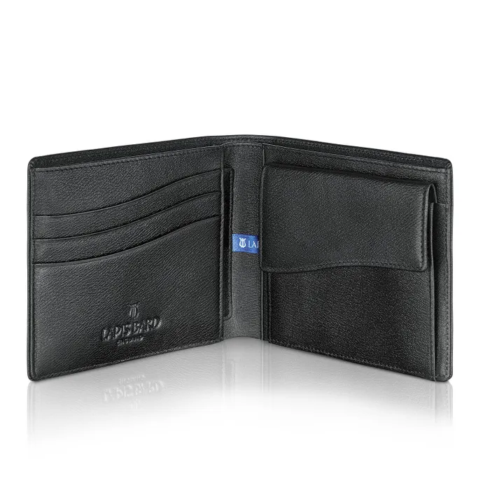 Lapis Bard Belgravia Bifold Coin pouch wallet with additional card sleeve with RFID Black