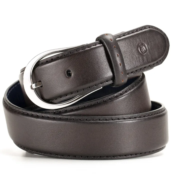 Lapis Bard Sullivan Belt Silver 35mm Buckle with Two tone Leather strap - Charcoal