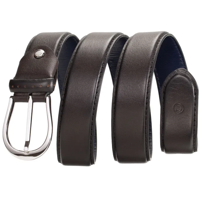 Lapis Bard Sullivan Belt Silver 35mm Buckle with Two tone Leather strap - Charcoal