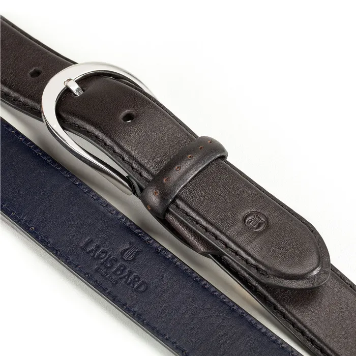 Lapis Bard Sullivan Belt Silver 35mm Buckle with Two tone Leather strap - Charcoal