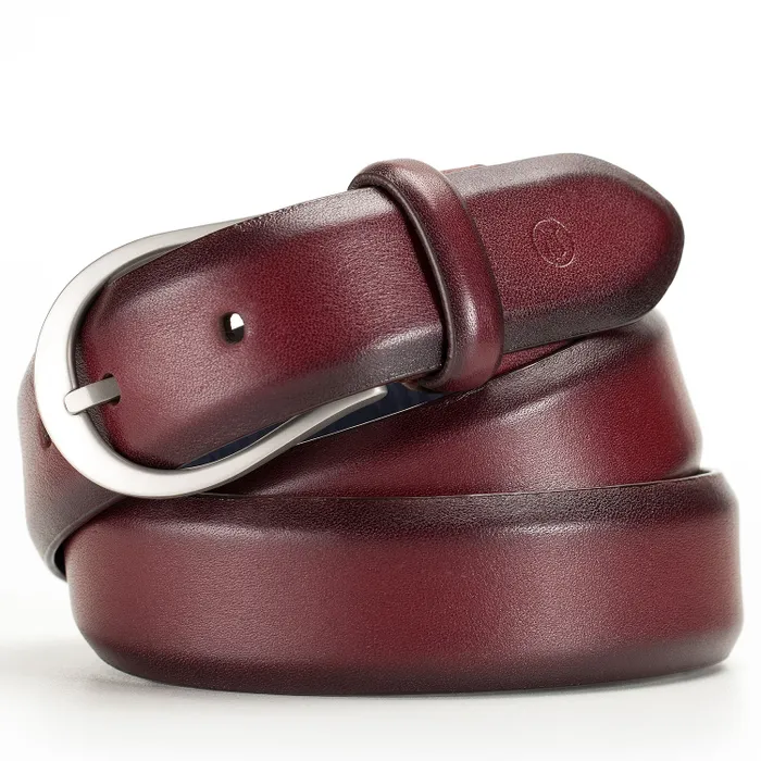 Lapis Bard Sullivan Belt Satin Silver 35mm Buckle with Two tone leather strap - Merlot