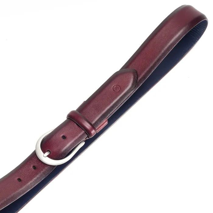 Lapis Bard Sullivan Belt Satin Silver 35mm Buckle with Two tone leather strap - Merlot