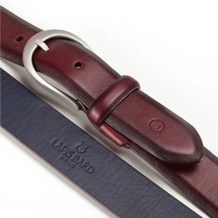 Lapis Bard Sullivan Belt Satin Silver 35mm Buckle with Two tone leather strap - Merlot