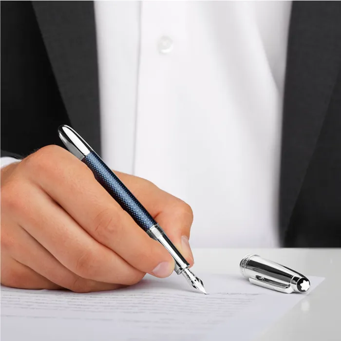 Montblanc 112893 MeisterstÃÂ¼ck Blue Hour Classique Medium Fountain Pen Blue With Platinum Trims