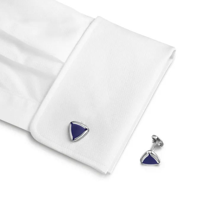 Lapis Bard Avant Garde Shard Stainless Steel Cufflinks with Blue-Enamel Inset