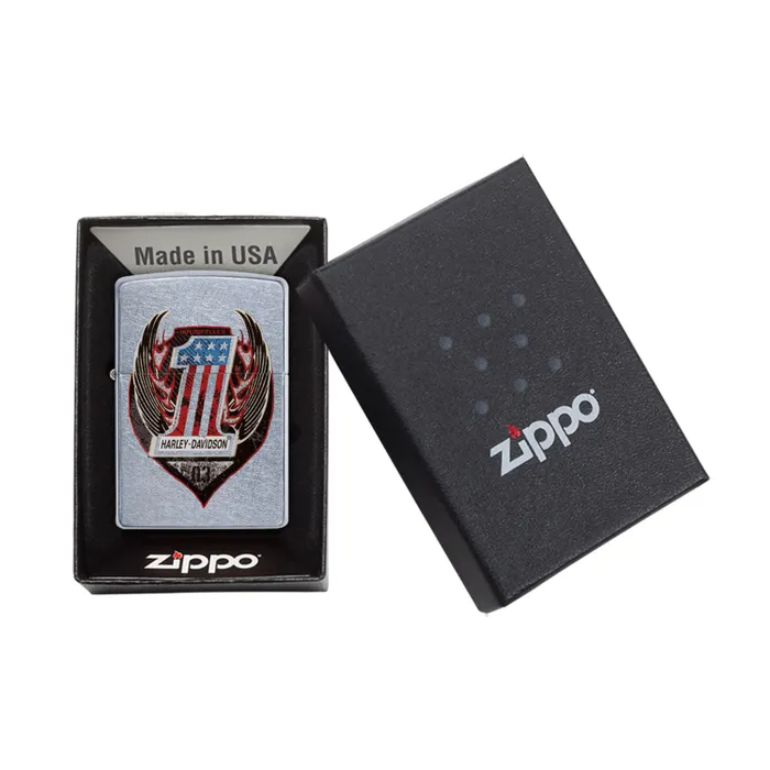 Zippo Lighter 29347 Harley-Davidson Symbol with Wings Chrome