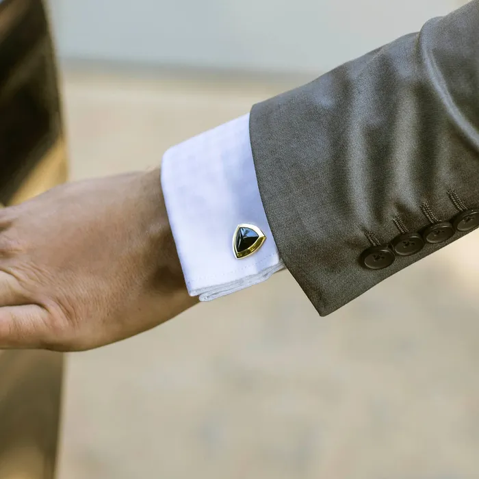 Lapis Bard Avant Garde Basildon IP Gold Cufflinks with Black-Onyx Inset