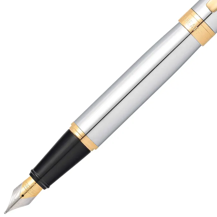 Sheaffer Gift 300 Fountain Pen (Medium) Bright Chrome with Gold Tone Trim