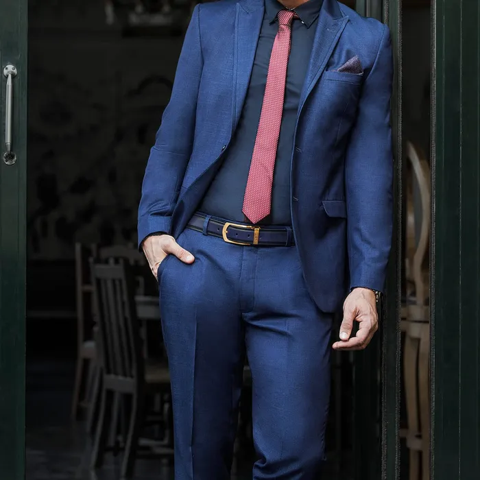 Lapis Bard Ducorium Southwark Belt 35mm Gold plated Buckle with Two tone Leather Strap - Blue