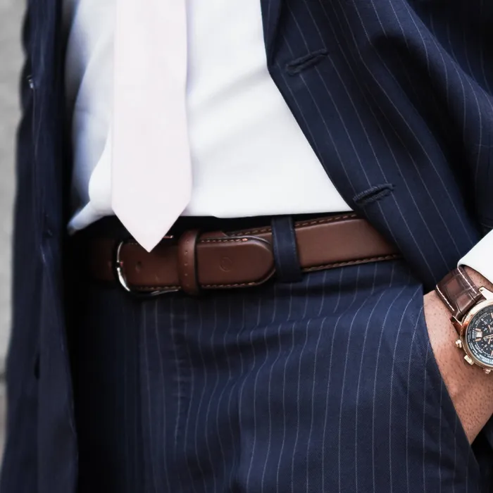 Lapis Bard Sullivan Belt Silver 35mm Buckle with Two tone Leather strap - Cognac