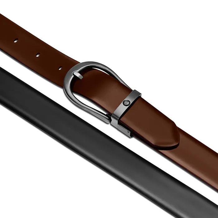 Lapis Bard Sullivan Belt Shiny Black 30mm Buckle with Leather reversible Strap - Black & Brown