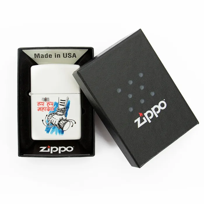 Zippo Lighter Har Har Mahadev Shiva White