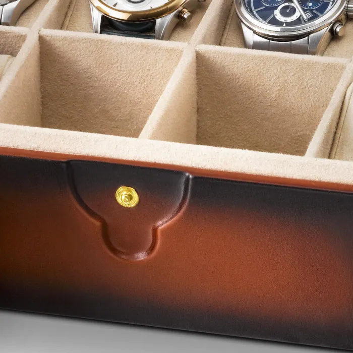 Lapis Bard Conrad Dual-Tone Watch Case with Plexiglass Top (8 Watch Capacity) - Cognac