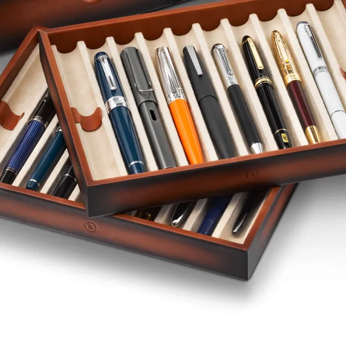 Lapis Bard Hemingway Dual-Tone Pen Chest with Plexiglas Top (20 Pen Capacity) - Cognac