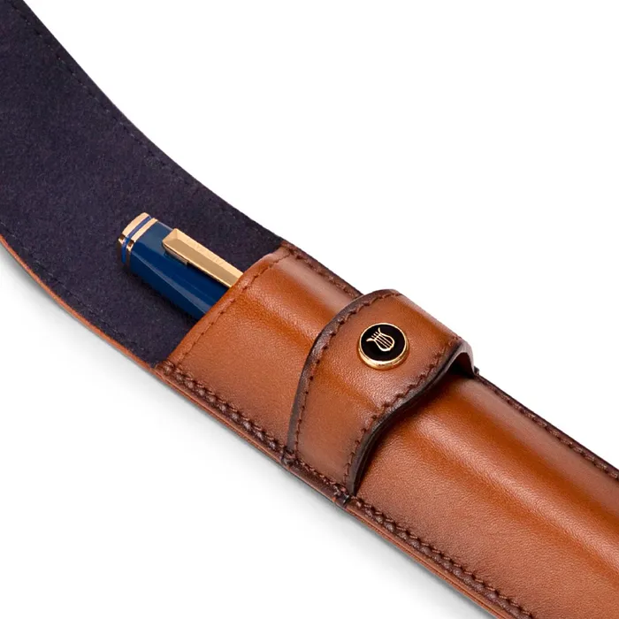 Lapis Bard Classic Leather Single Pen Pouch - Brown