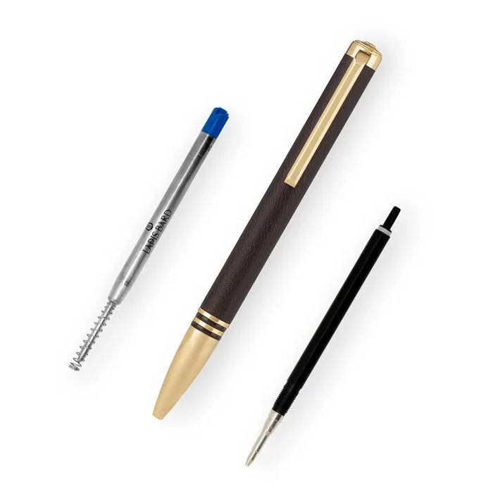 Lapis Bard Torque Artis Leather Ballpoint Pen - Brown with Gold Trims