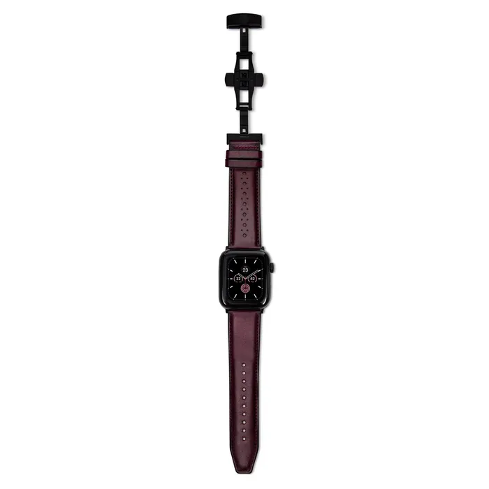 Lapis Bard Classic Leather Apple Watch Strap with Deployment - Bordeaux