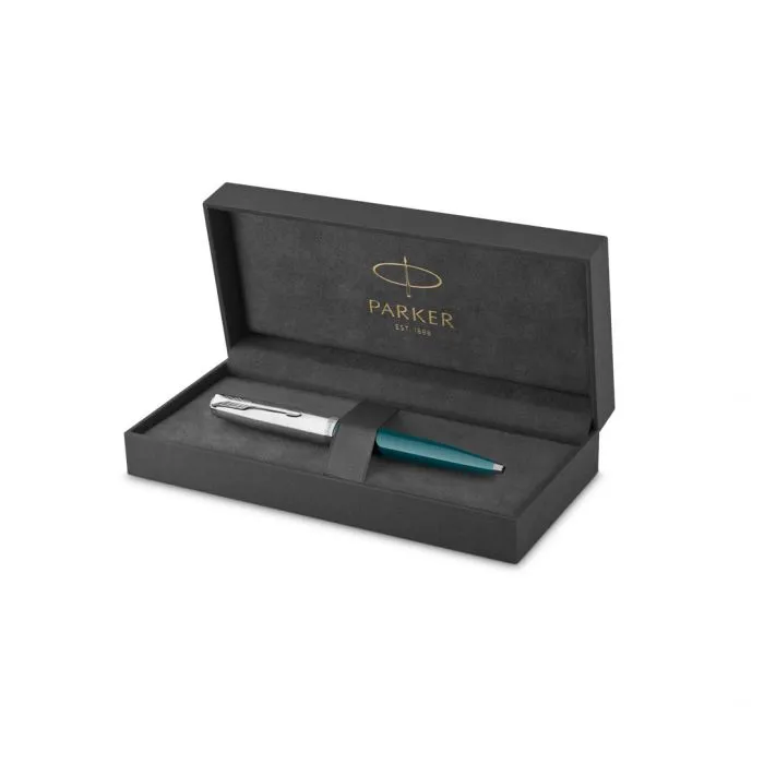 Parker 51 Teal Blue Chrome Trim Ballpoint Pen