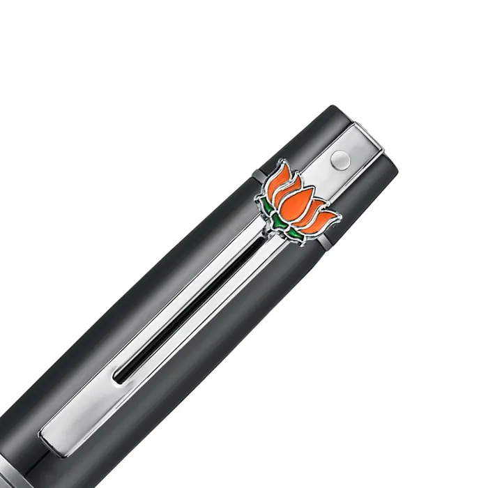 Sheaffer 300 9312 Glossy Black Ballpoint Pen With Chrome Trim and Lotus Emblem