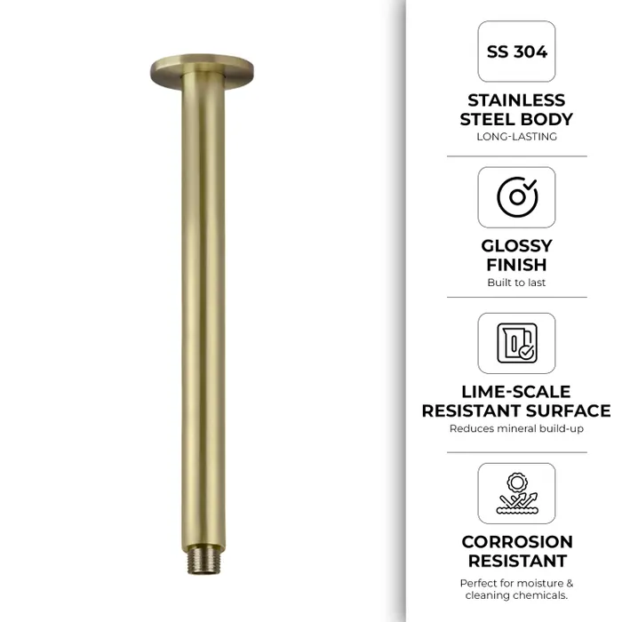 Ceiling Mounted Shower Arm Round Brushed Gold