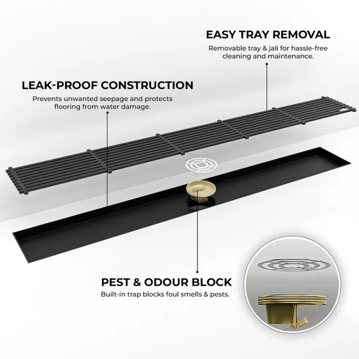 12 Inch Centre Hole Floor Drain Black for Bathroom Gravity Bath