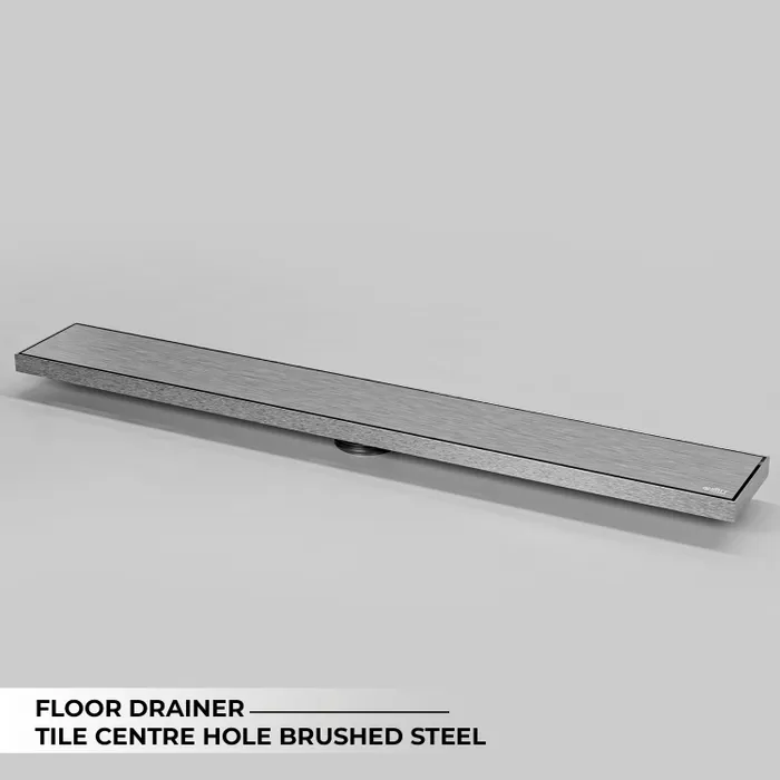 12 Inch Tile Centre Hole Floor Drain Brushed Steel for Bathroom Gravity Bath