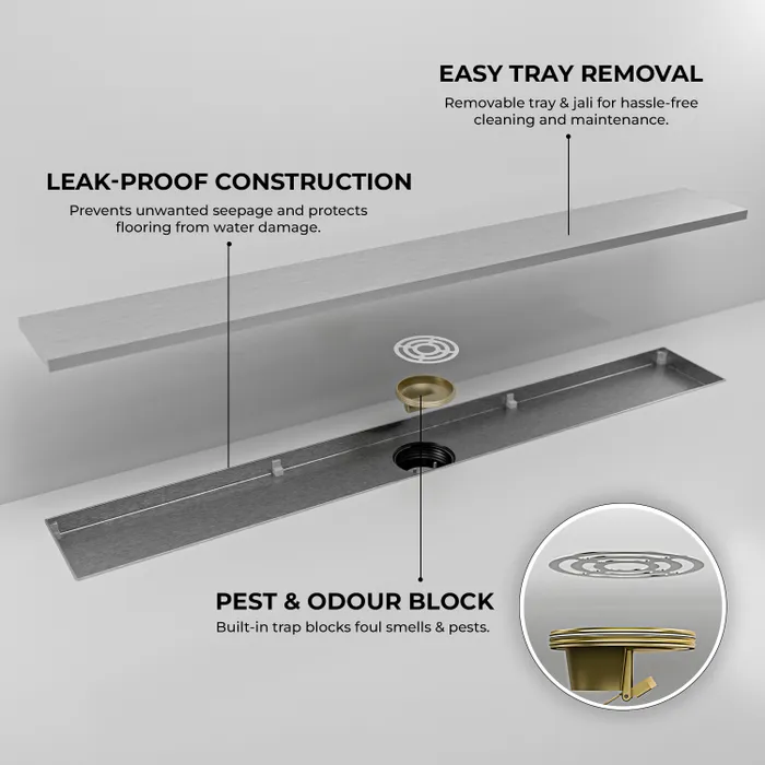 12 Inch Tile Centre Hole Floor Drain Brushed Steel for Bathroom Gravity Bath