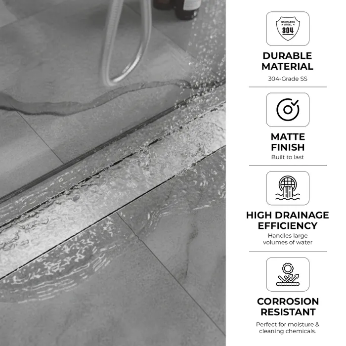 12 Inch Tile Centre Hole Floor Drain Brushed Steel for Bathroom Gravity Bath