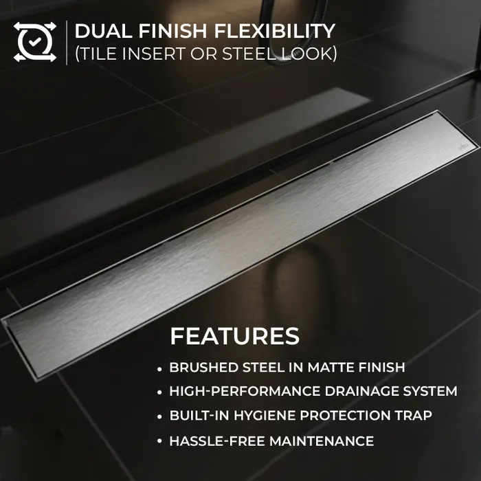 12 Inch Tile Centre Hole Floor Drain Brushed Steel for Bathroom Gravity Bath