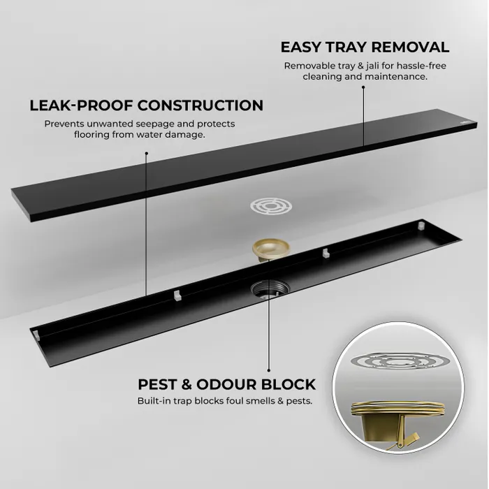 12 Inch Tile Centre Hole Floor Drain Black for Bathroom Gravity Bath