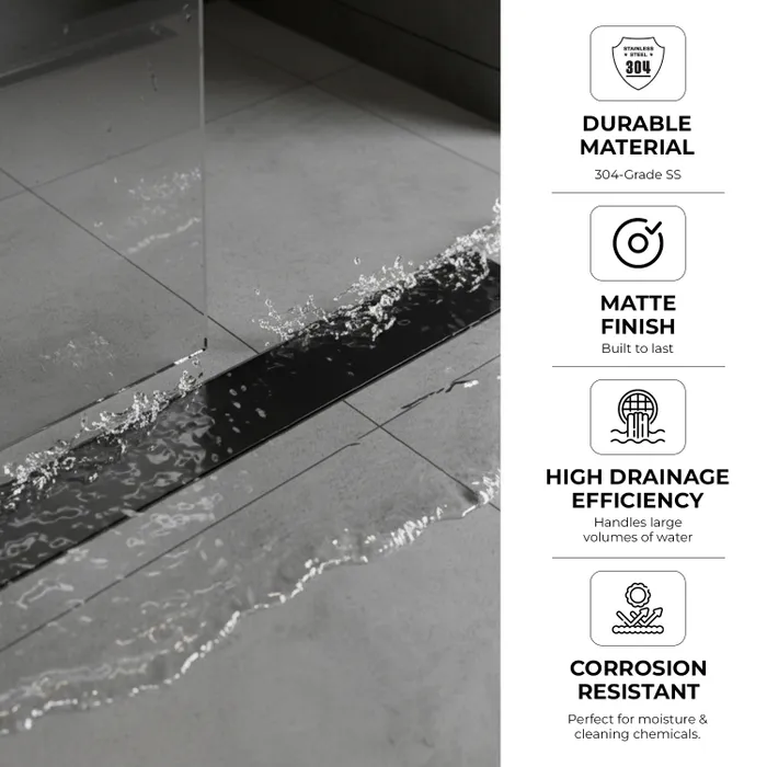 12 Inch Tile Centre Hole Floor Drain Black for Bathroom Gravity Bath