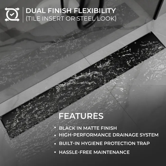 12 Inch Tile Centre Hole Floor Drain Black for Bathroom Gravity Bath