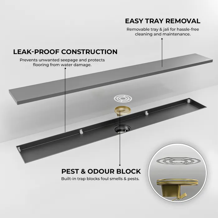 12 Inch Tile Centre Hole Floor Drain Gun Grey for Bathroom Gravity Bath