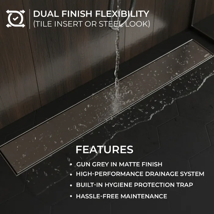 12 Inch Tile Centre Hole Floor Drain Gun Grey for Bathroom Gravity Bath