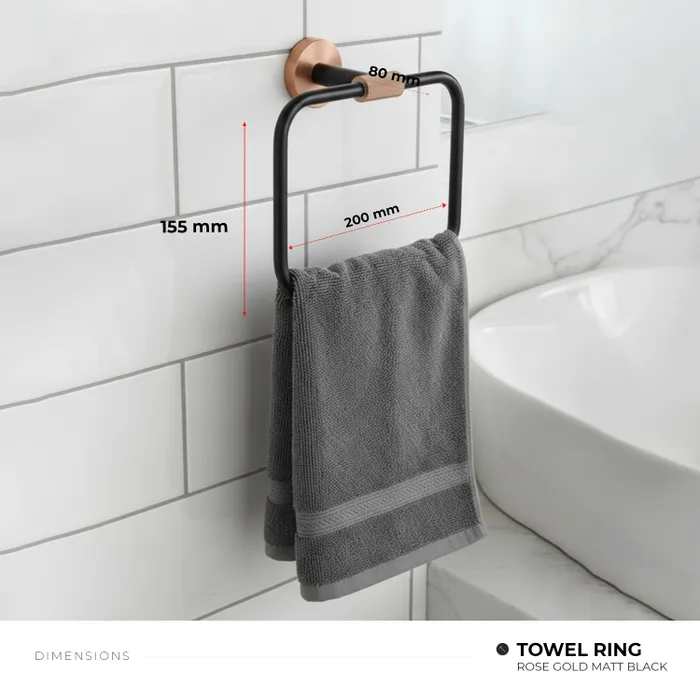 Towel Ring, Tumbler Holder, Paper Holder And Towel Rod Bachelor Bathroom Set Rose Gold Matt Black