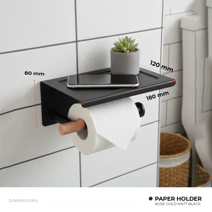 Towel Ring, Tumbler Holder, Paper Holder And Towel Rod Bachelor Bathroom Set Rose Gold Matt Black